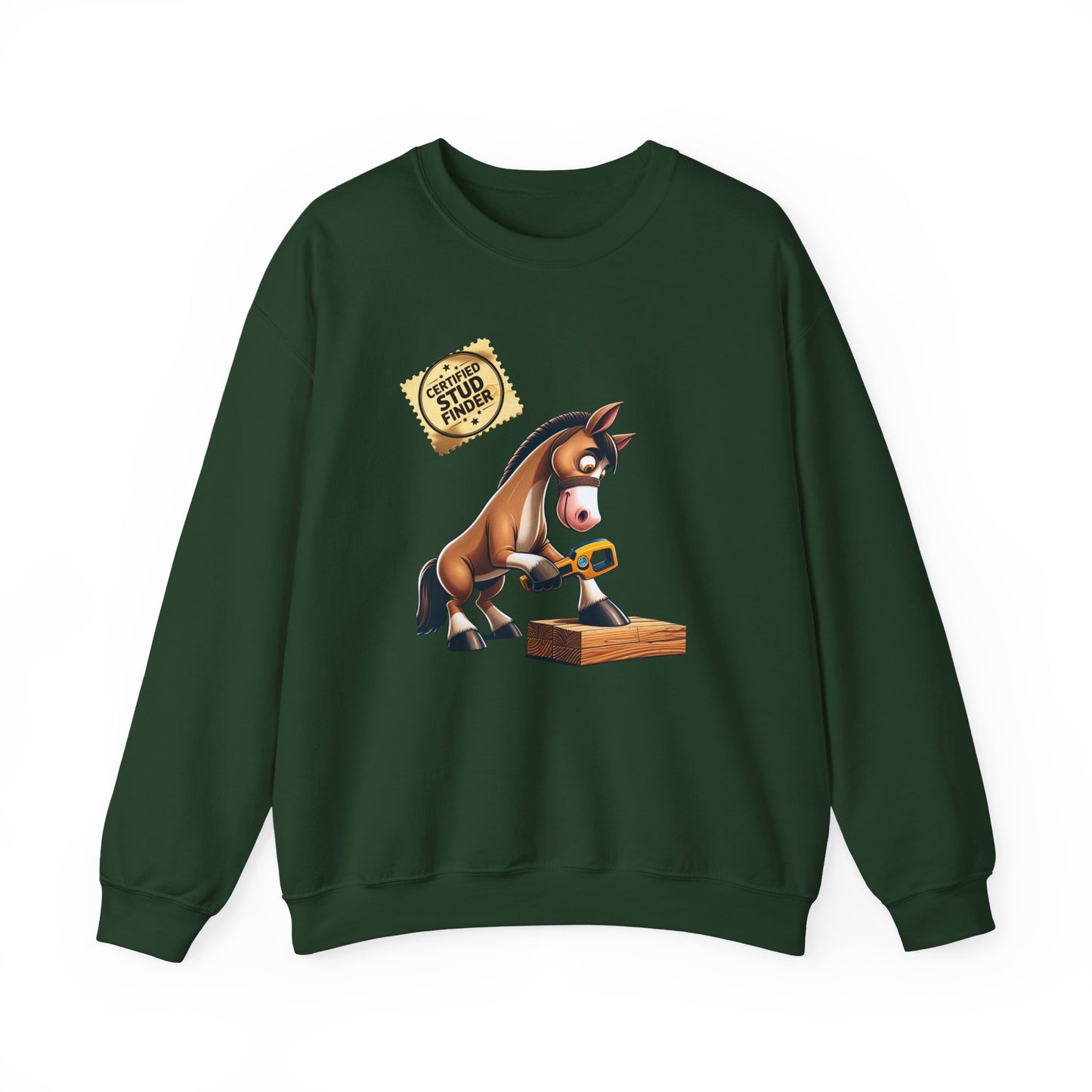 "Stud Finder" Humorous Horse Crewneck Sweatshirt, Funny Sweatshirt, Unisex Sweater, Gift for Horse Lovers, Casual Crewneck