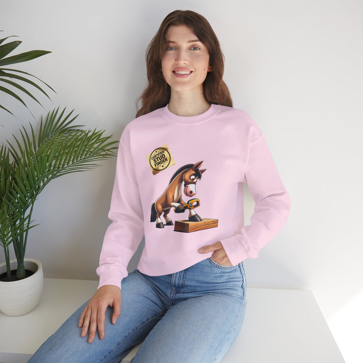 "Stud Finder" Humorous Horse Crewneck Sweatshirt, Funny Sweatshirt, Unisex Sweater, Gift for Horse Lovers, Casual Crewneck