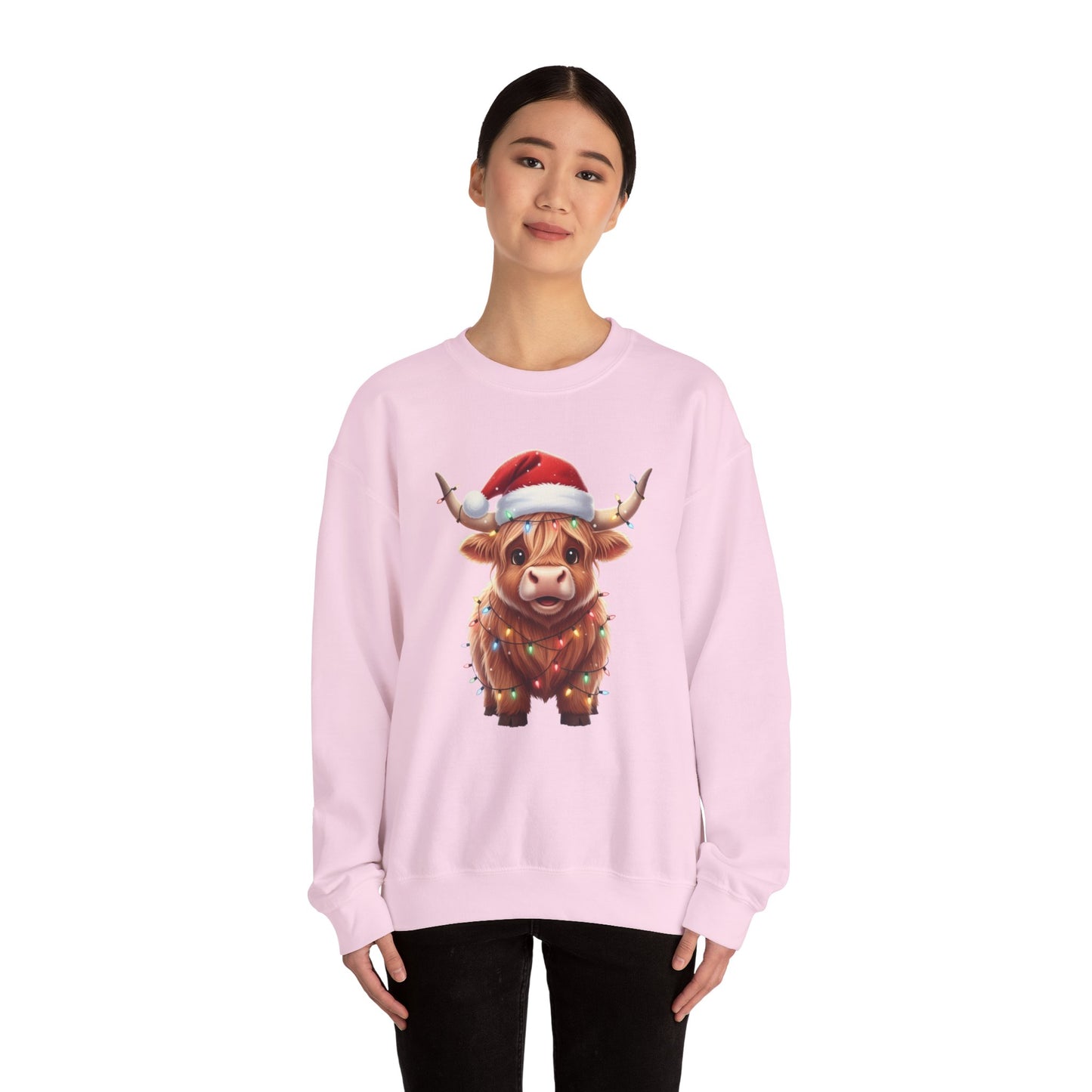 Festive Highland Cow Sweatshirt, Cute Christmas Crewneck, Cozy Winter Apparel, Holiday Gift, Unisex Sweatshirt, Animal Print Sweatshirt