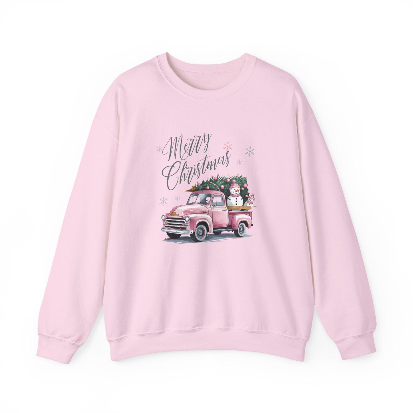 Christmas Truck Sweatshirt — 'Merry Christmas' Vintage Pink Pickup Holiday Crewneck