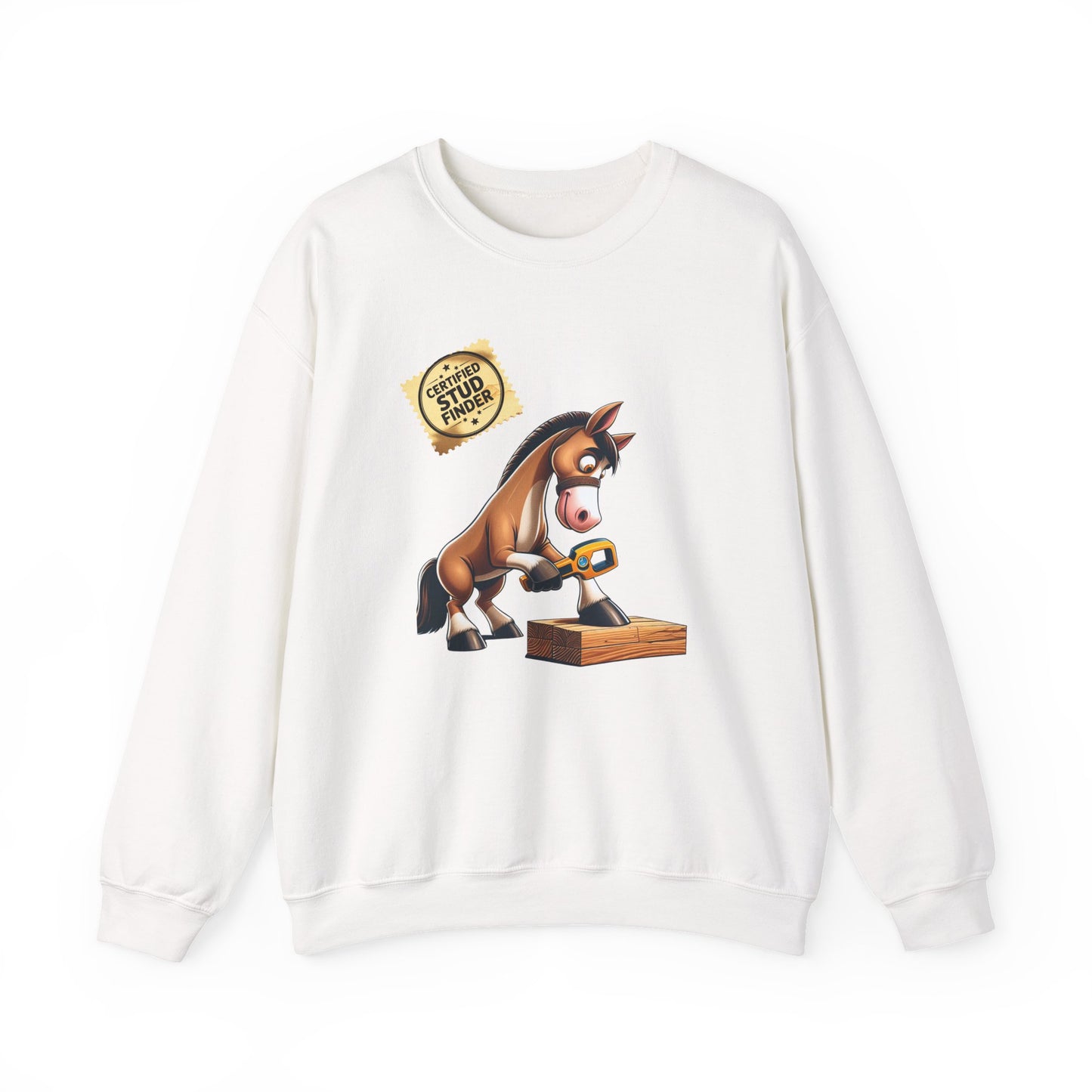 "Stud Finder" Humorous Horse Crewneck Sweatshirt, Funny Sweatshirt, Unisex Sweater, Gift for Horse Lovers, Casual Crewneck