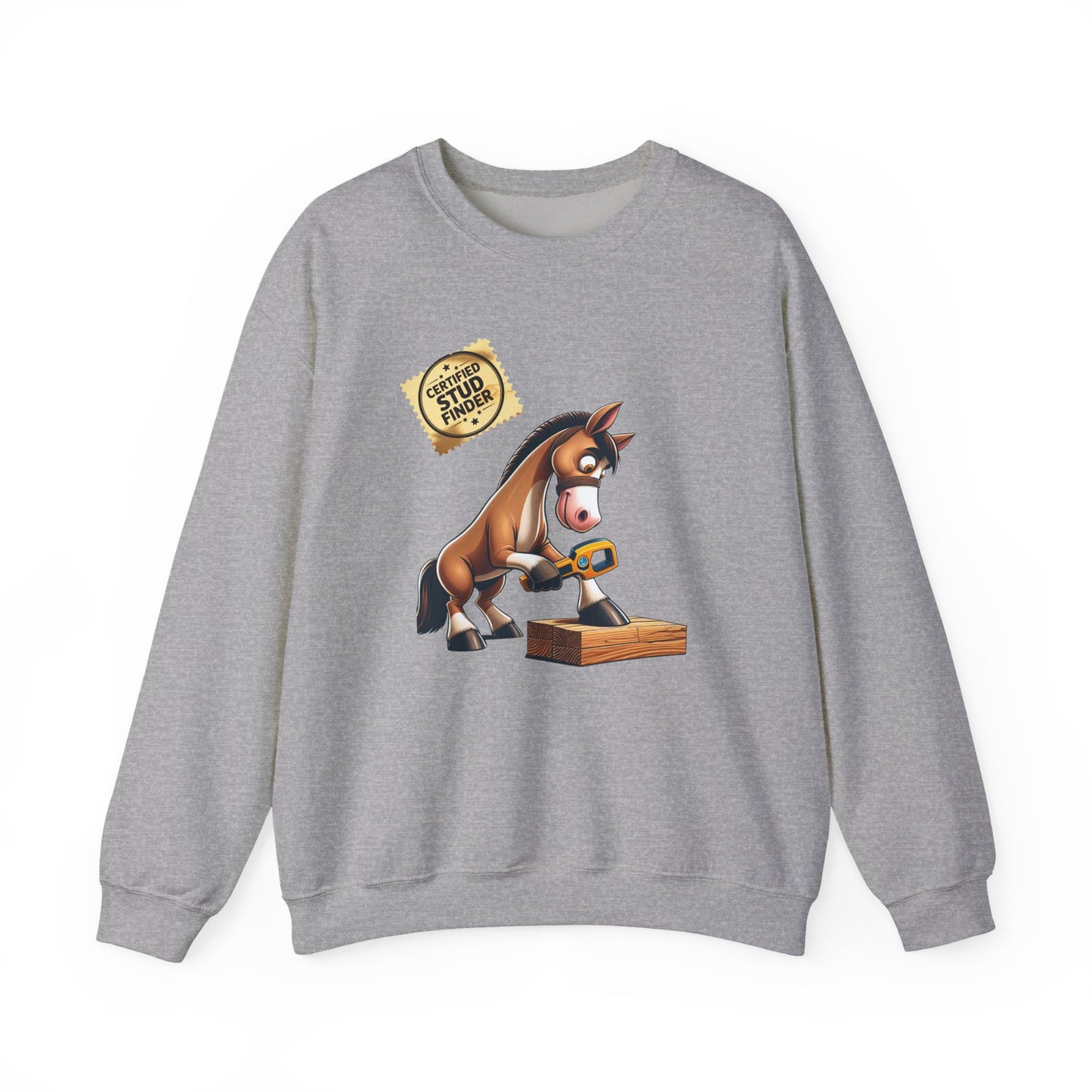 "Stud Finder" Humorous Horse Crewneck Sweatshirt, Funny Sweatshirt, Unisex Sweater, Gift for Horse Lovers, Casual Crewneck