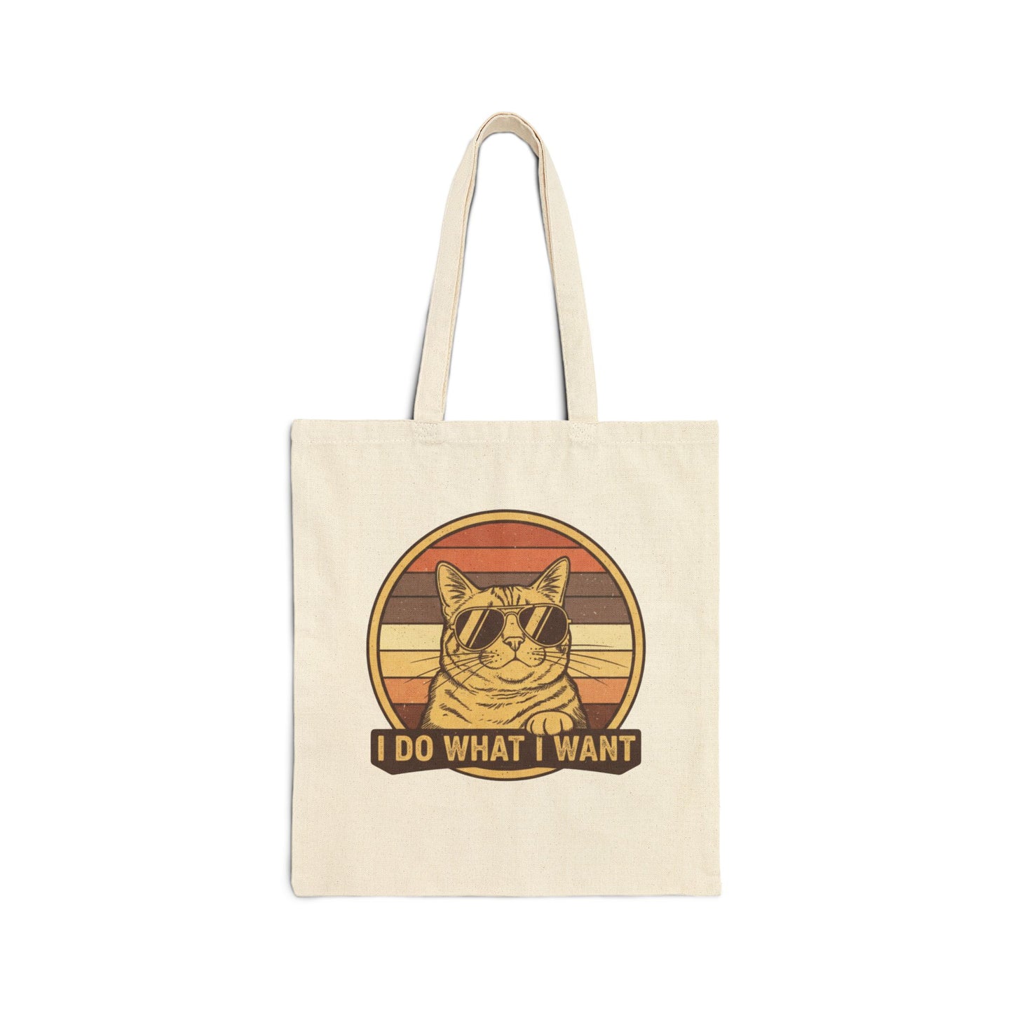 I Do What I Want Cat Tote Bag – Retro Striped Canvas Shopper