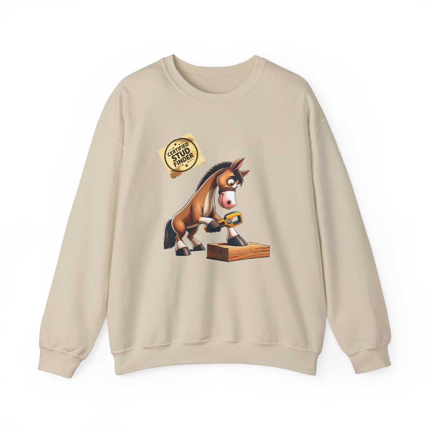 "Stud Finder" Humorous Horse Crewneck Sweatshirt, Funny Sweatshirt, Unisex Sweater, Gift for Horse Lovers, Casual Crewneck