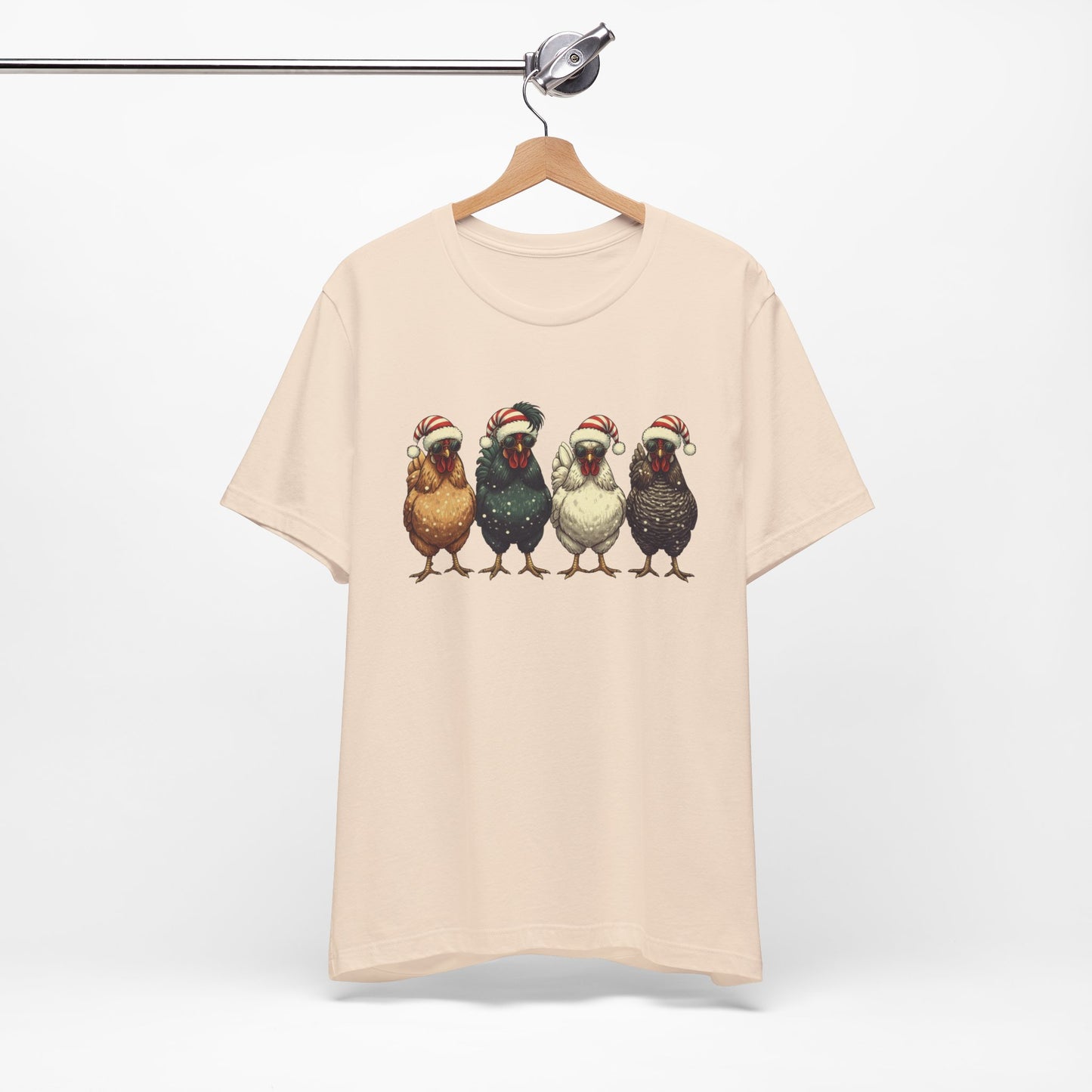 Christmas Chickens T-Shirt | Four Hens in Santa Hats Tee