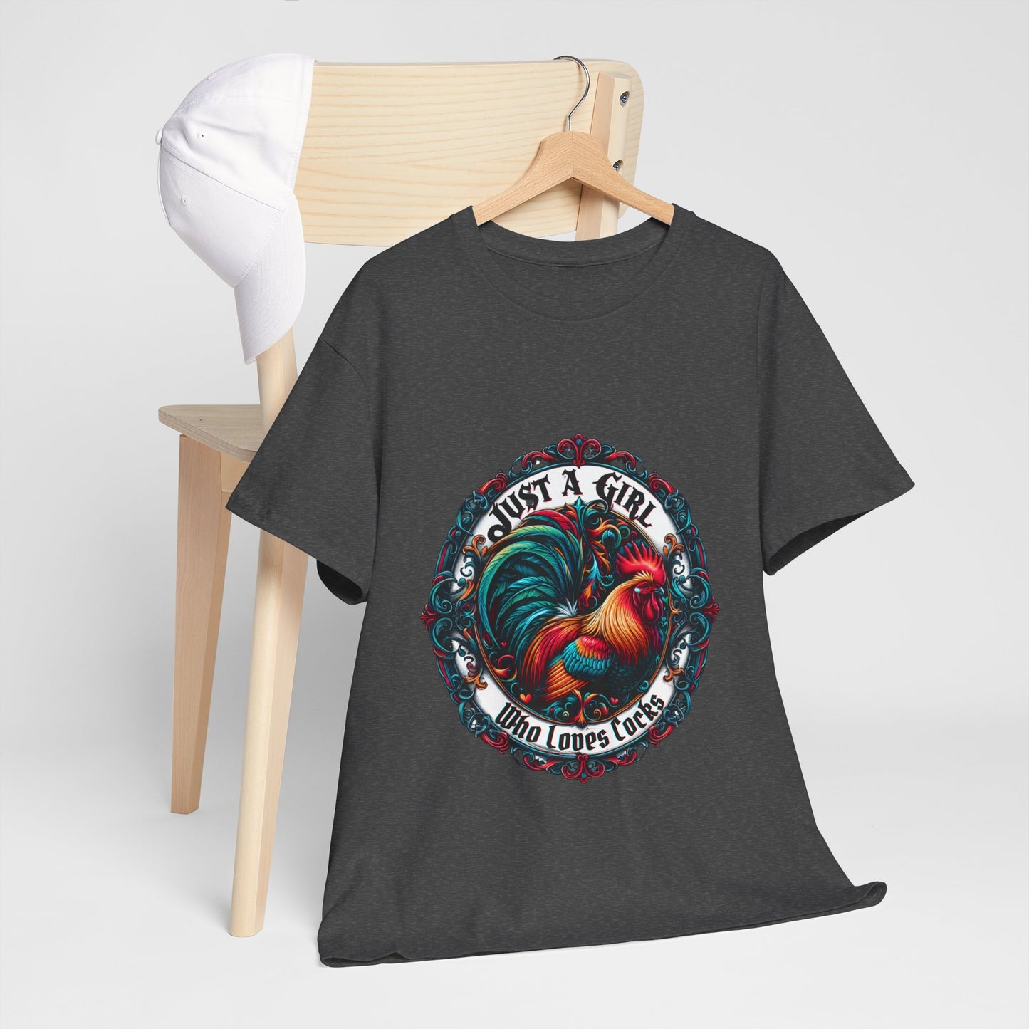 Just a Girl Who Loves "roosters?" T-Shirt, Fun Gift for Friends, Casual Wear, Birthday Gift, Unique Graphic Tee