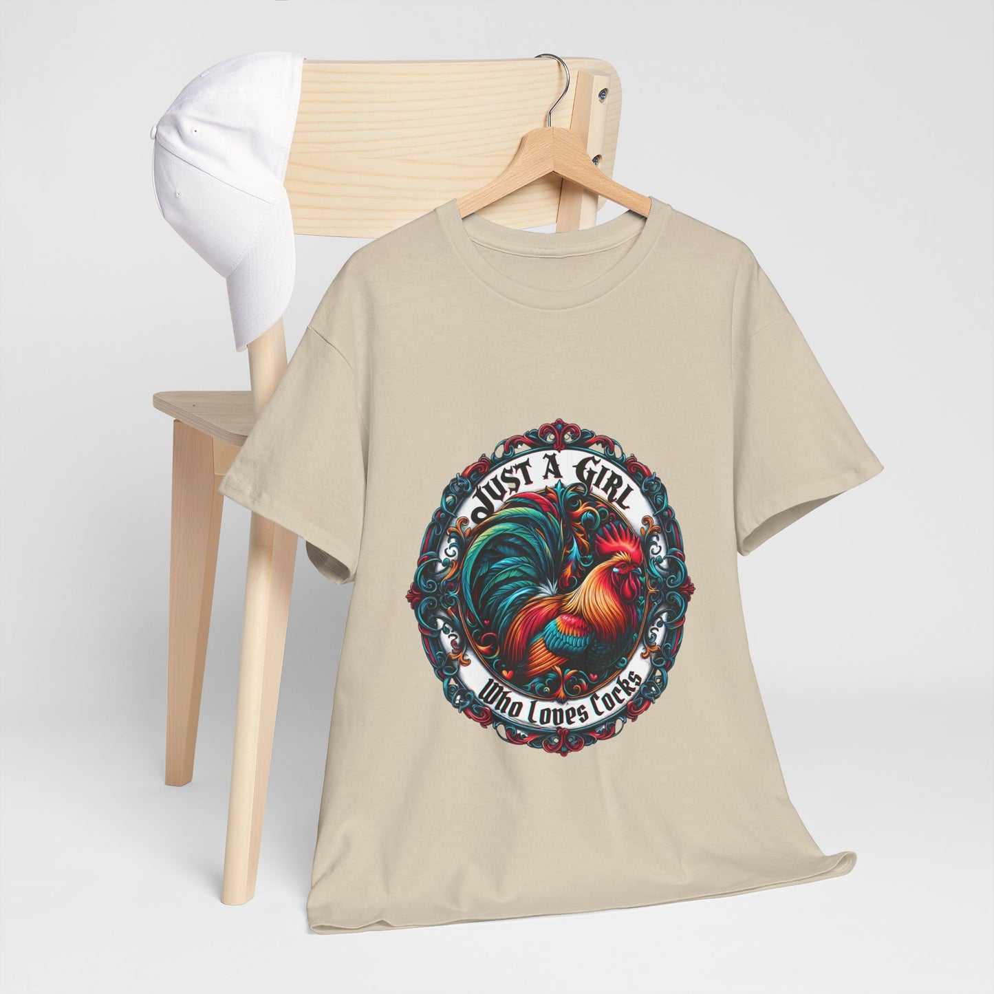 Just a Girl Who Loves "roosters?" T-Shirt, Fun Gift for Friends, Casual Wear, Birthday Gift, Unique Graphic Tee