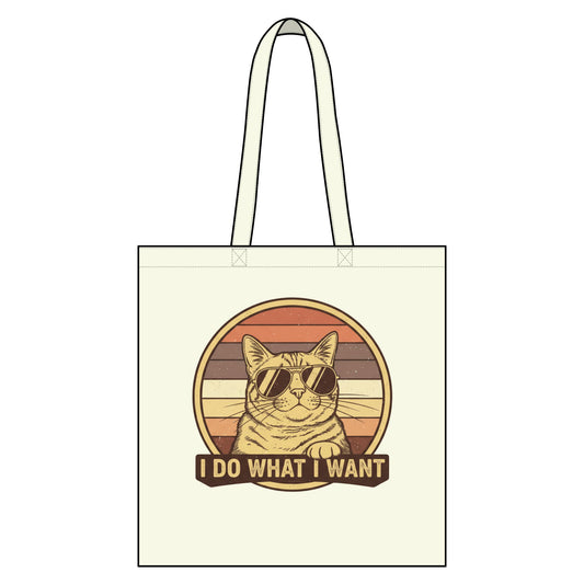 I Do What I Want Cat Tote Bag — Retro Sunglasses Canvas Grocery Tote
