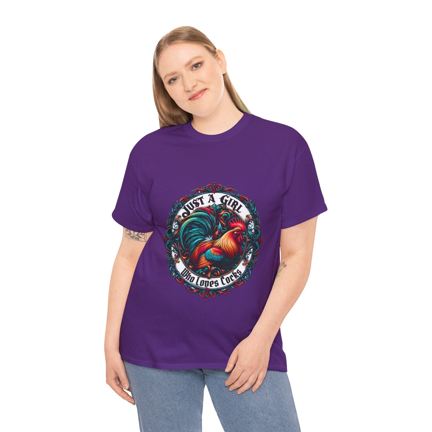 Just a Girl Who Loves "roosters?" T-Shirt, Fun Gift for Friends, Casual Wear, Birthday Gift, Unique Graphic Tee