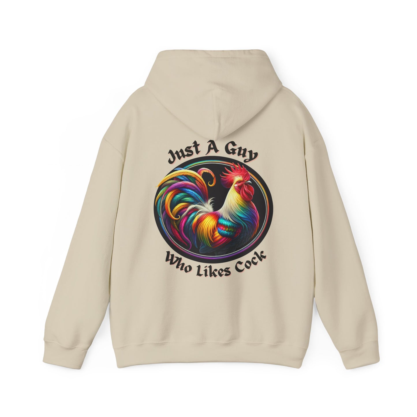 Just a Guy Who Likes Cock Hoodie - Colorful Rooster Design