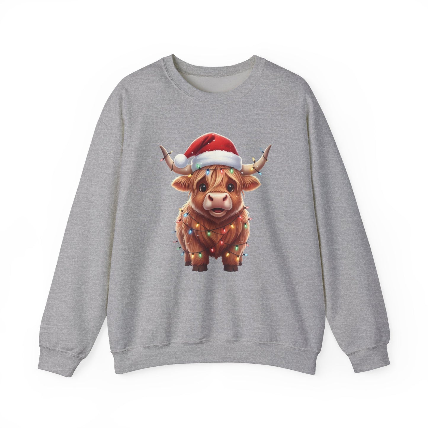 Festive Highland Cow Sweatshirt, Cute Christmas Crewneck, Cozy Winter Apparel, Holiday Gift, Unisex Sweatshirt, Animal Print Sweatshirt