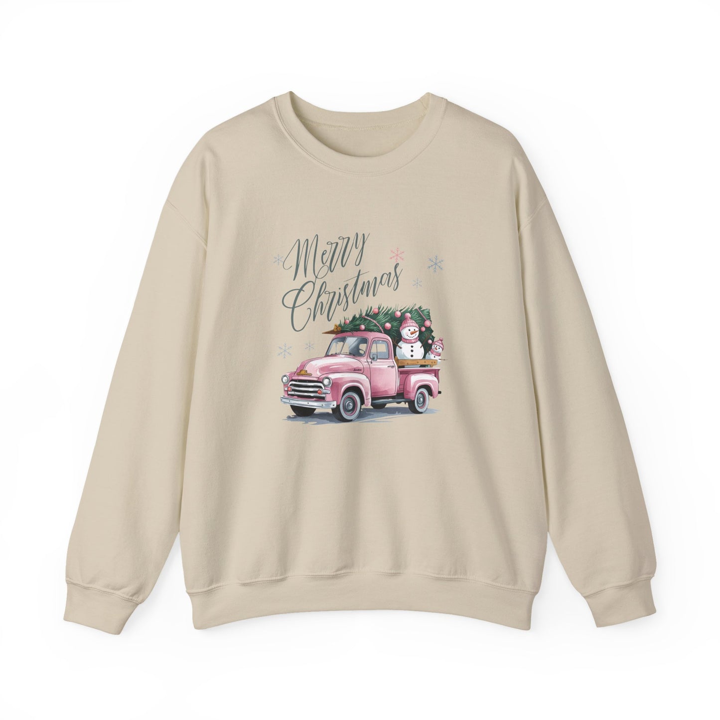 Christmas Truck Sweatshirt — 'Merry Christmas' Vintage Pink Pickup Holiday Crewneck