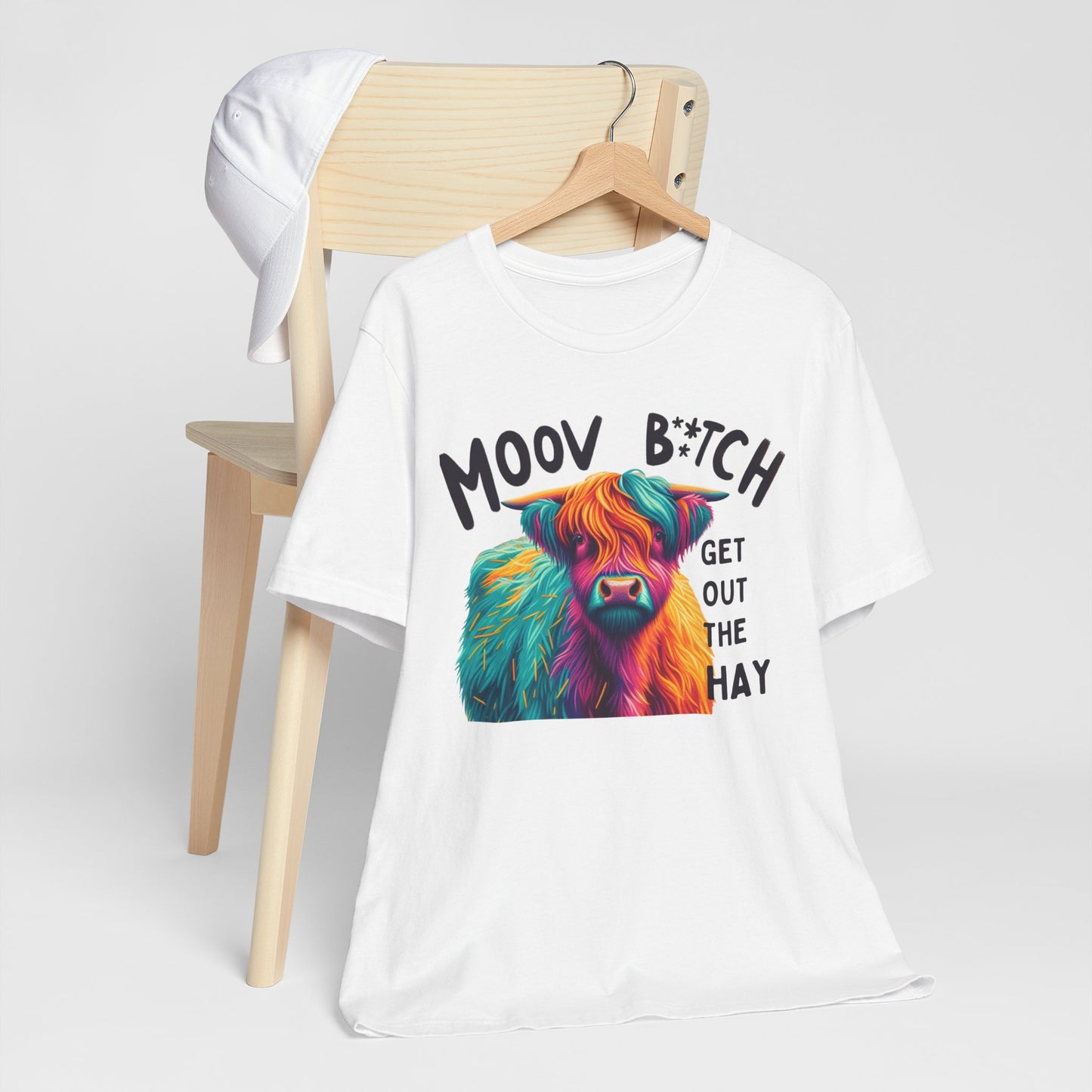Colorful Cow Graphic Tee - "Moov B*tch, Get Out the Hay"