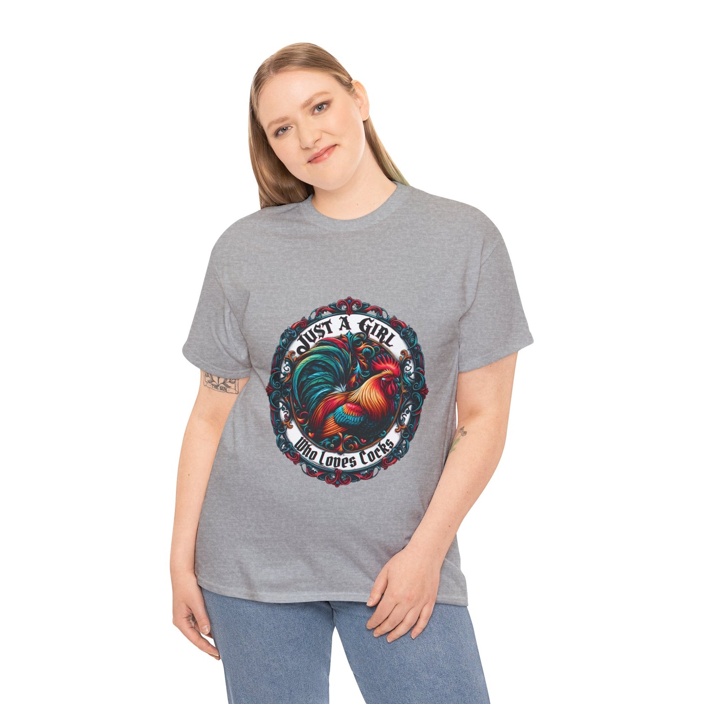 Just a Girl Who Loves "roosters?" T-Shirt, Fun Gift for Friends, Casual Wear, Birthday Gift, Unique Graphic Tee