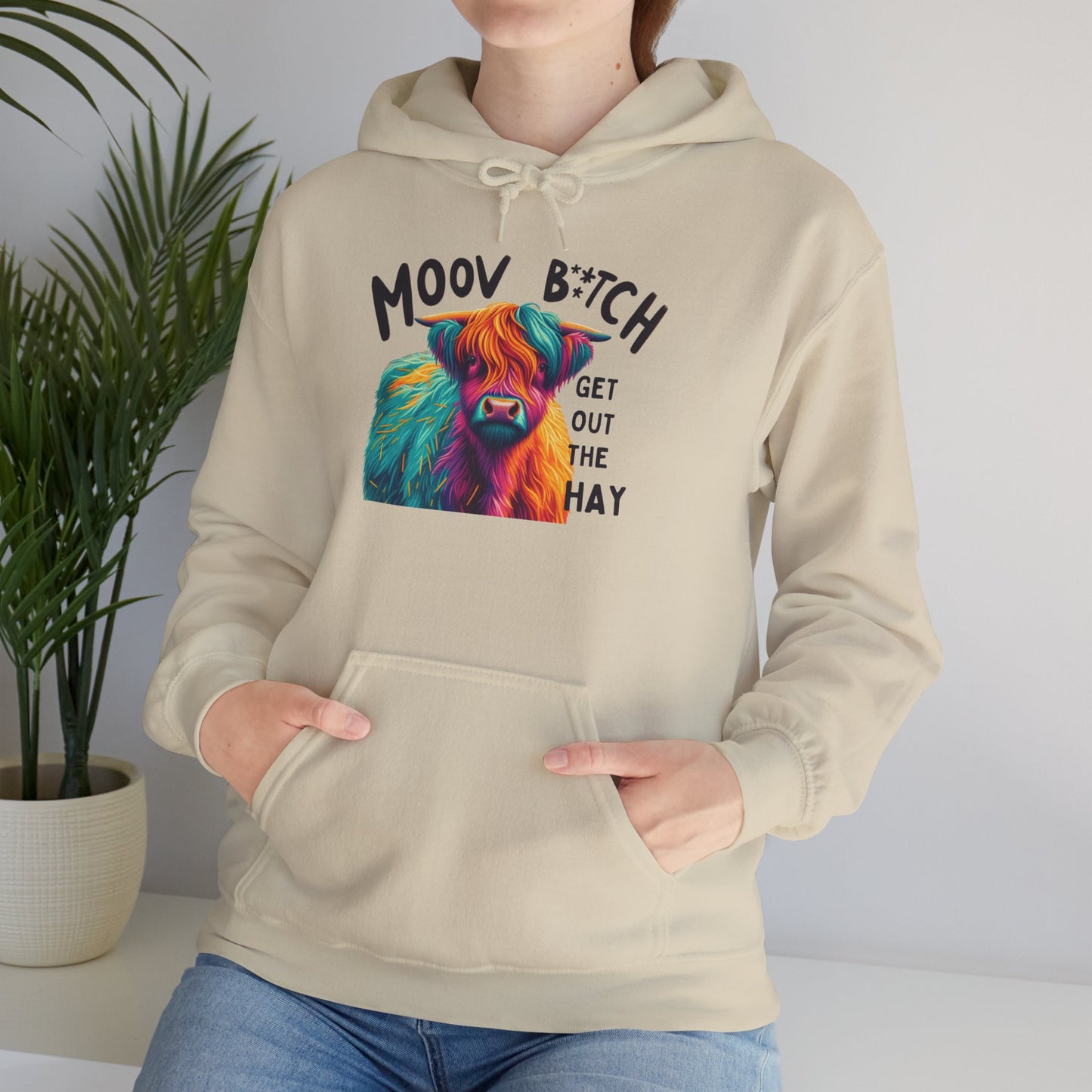Colorful Cow Graphic Unisex Hoodie – "Moov B*itch, Get Out the Hay"