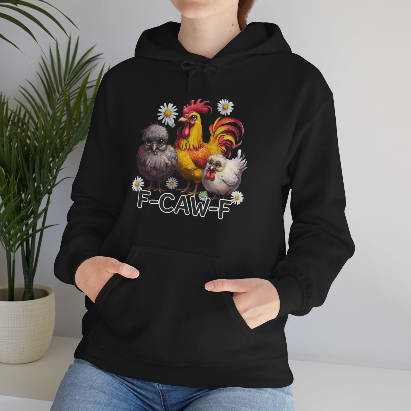 Rooster & Chick Funny F-CAW-F Hoodie — Cute Farm Chicken Sweatshirt