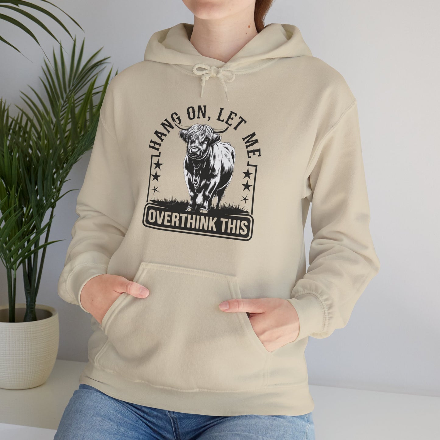 Hoodie — "Hang On, Let Me Overthink This" Bull Graphic Funny Overthinker Hoodie