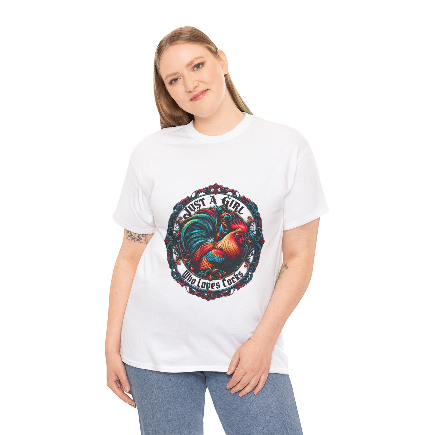Just a Girl Who Loves "roosters?" T-Shirt, Fun Gift for Friends, Casual Wear, Birthday Gift, Unique Graphic Tee