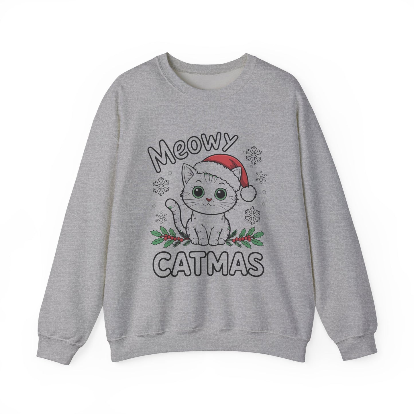 Meowy Catmas Sweatshirt, Cat Lover Gift, Holiday Crewneck, Cozy Winter Apparel, Funny Pet Sweatshirt, Christmas Sweater