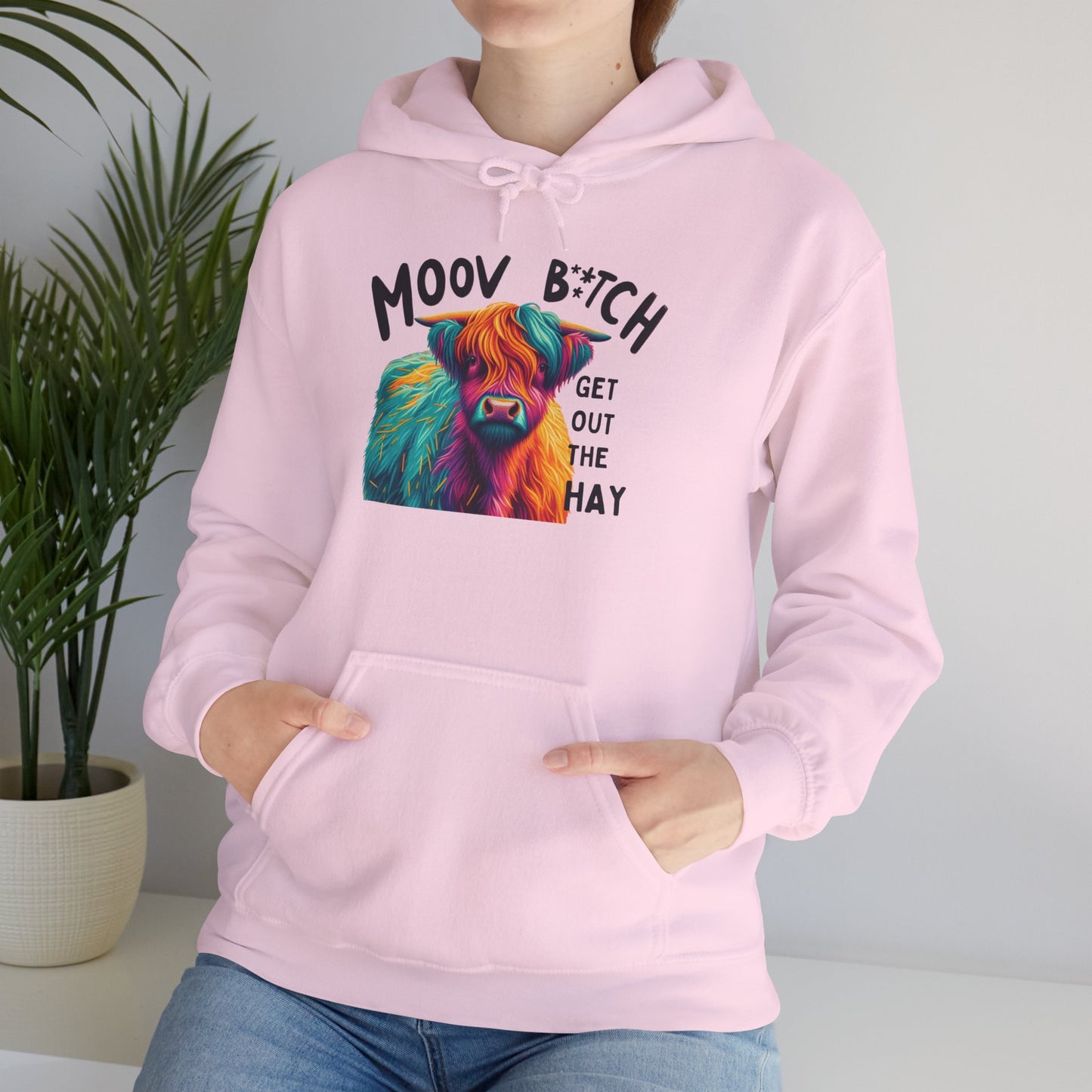 Colorful Cow Graphic Unisex Hoodie – "Moov B*itch, Get Out the Hay"