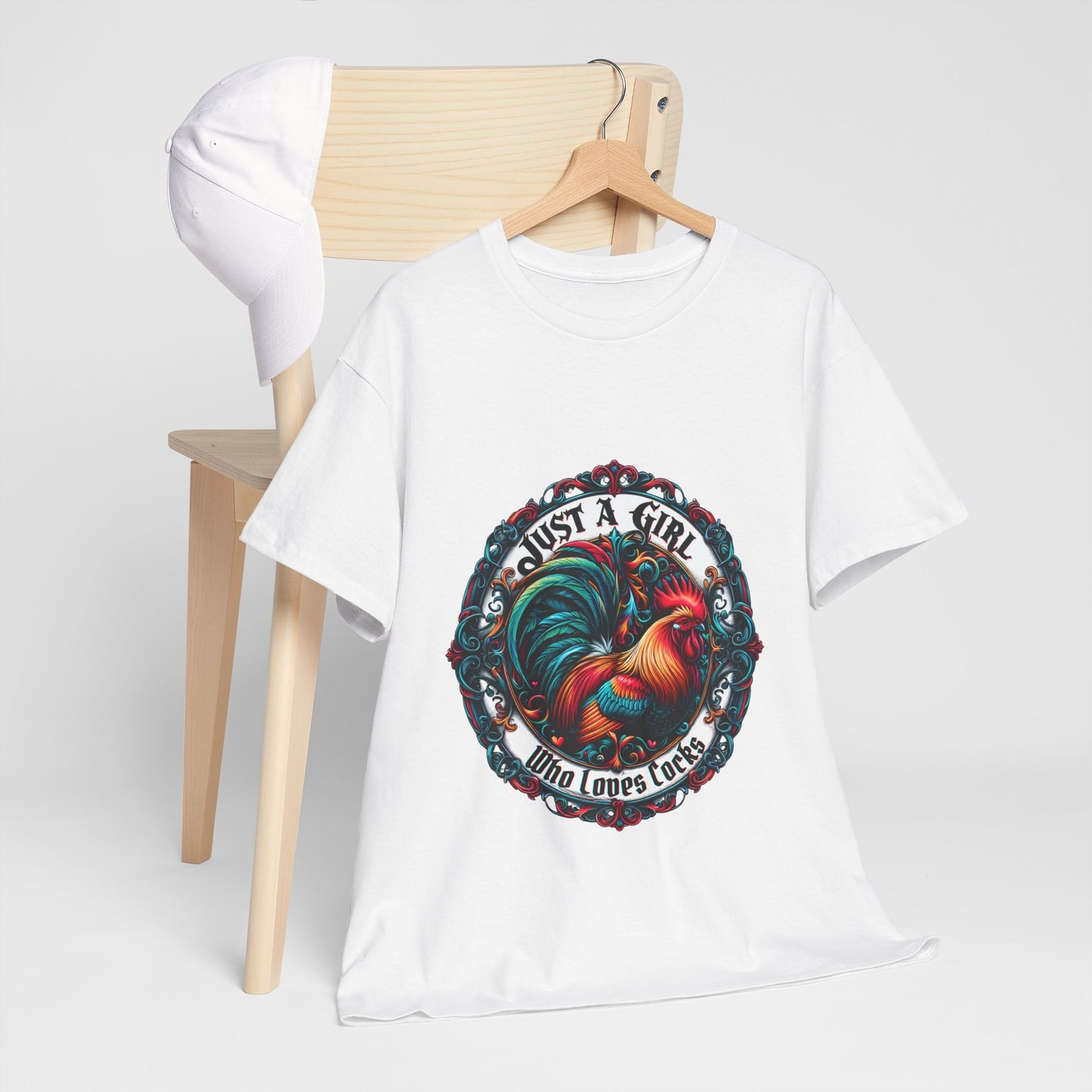Just a Girl Who Loves "roosters?" T-Shirt, Fun Gift for Friends, Casual Wear, Birthday Gift, Unique Graphic Tee