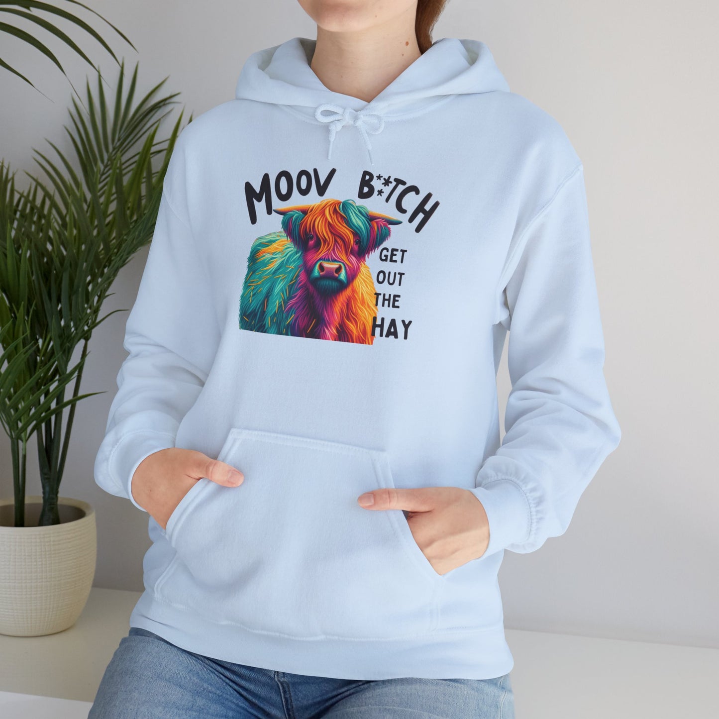 Colorful Cow Graphic Unisex Hoodie – "Moov B*itch, Get Out the Hay"