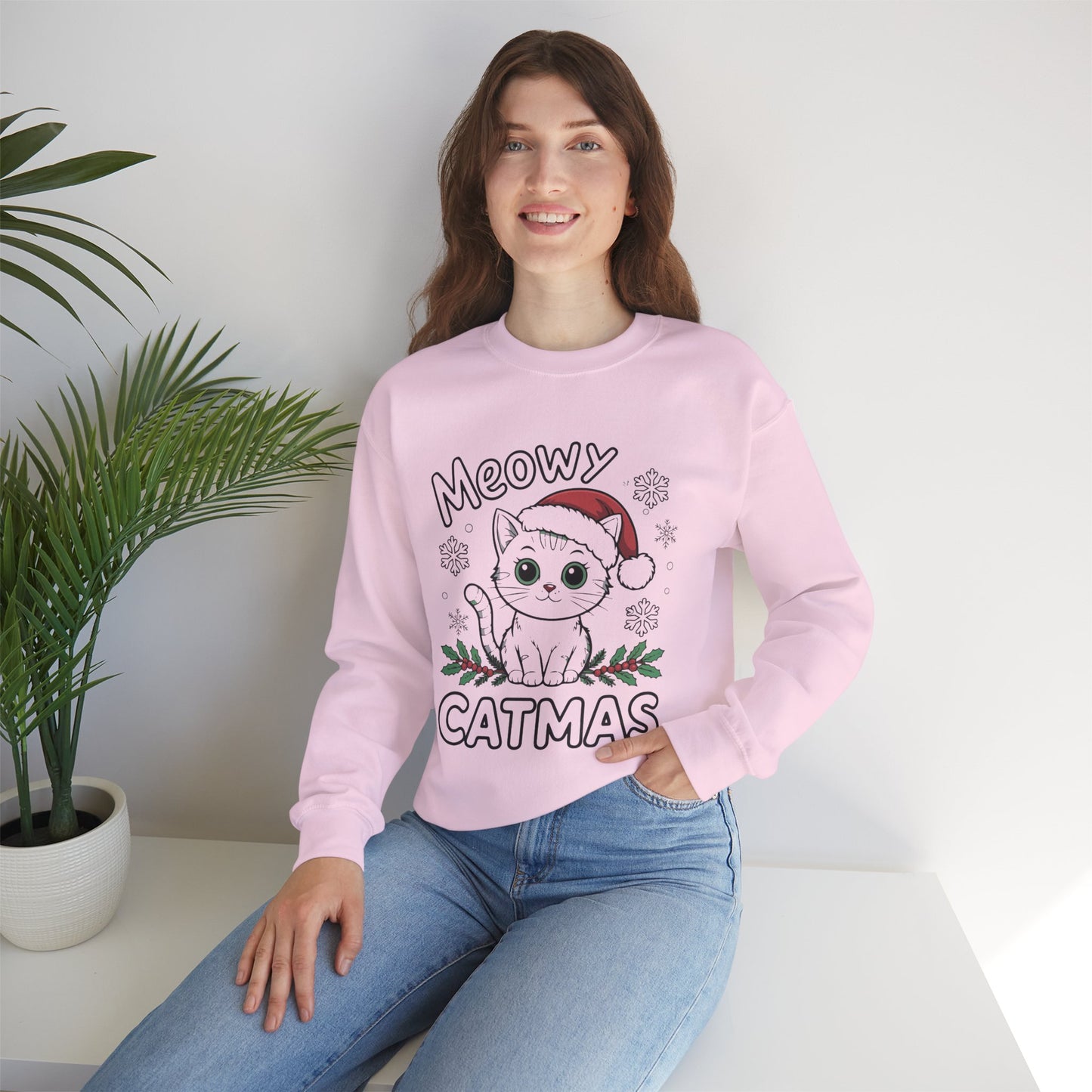 Meowy Catmas Sweatshirt, Cat Lover Gift, Holiday Crewneck, Cozy Winter Apparel, Funny Pet Sweatshirt, Christmas Sweater