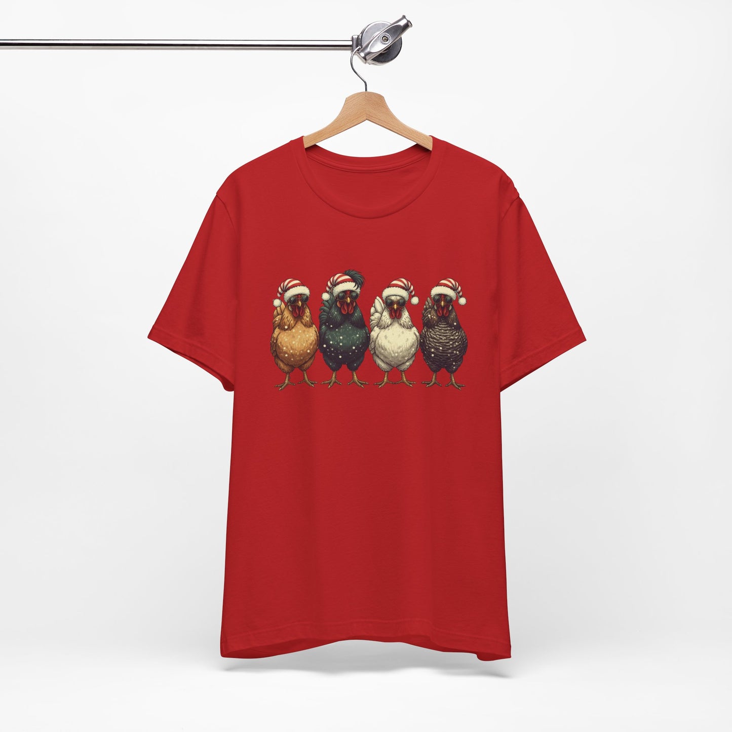 Christmas Chickens T-Shirt | Four Hens in Santa Hats Tee