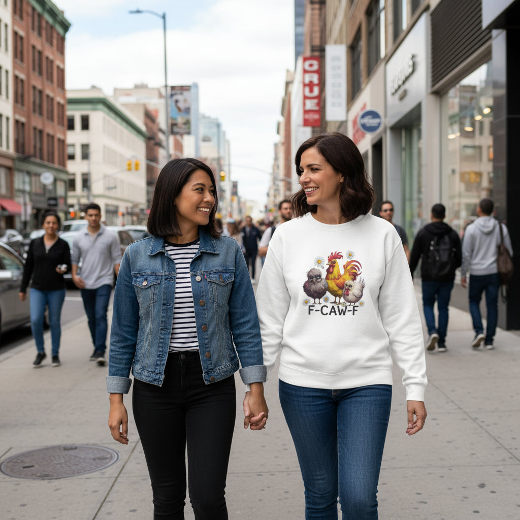 Funny Chicken Trio Sweatshirt "F-Caw-F" Crewneck Sweatshirt