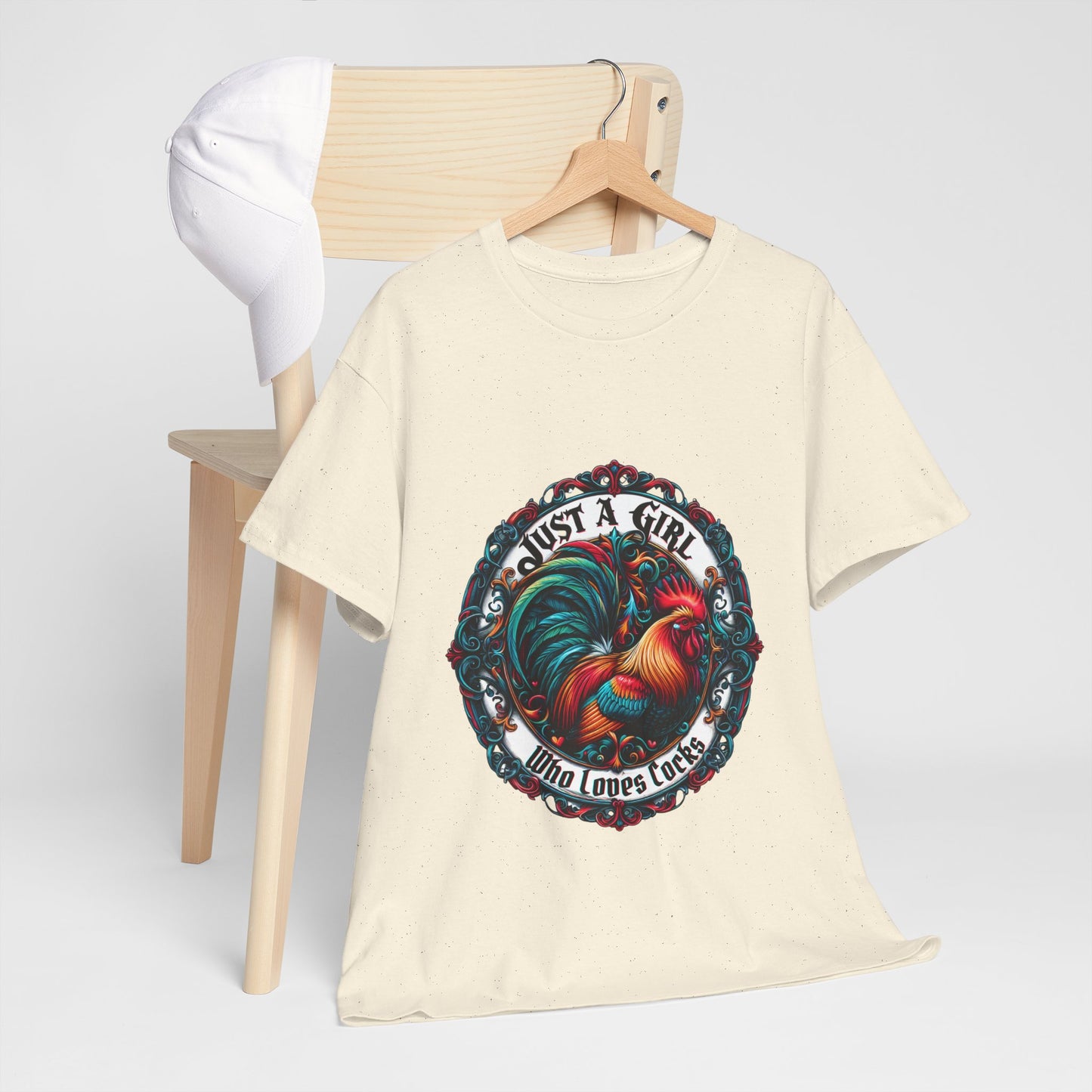 Just a Girl Who Loves "roosters?" T-Shirt, Fun Gift for Friends, Casual Wear, Birthday Gift, Unique Graphic Tee