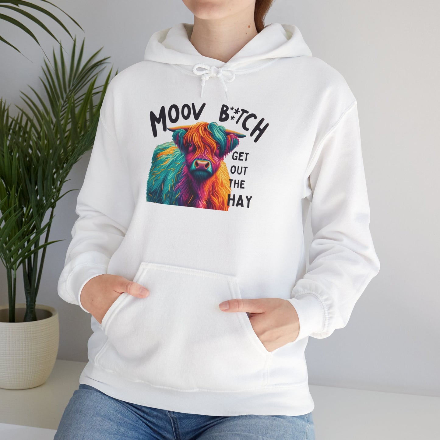 Colorful Cow Graphic Unisex Hoodie – "Moov B*itch, Get Out the Hay"