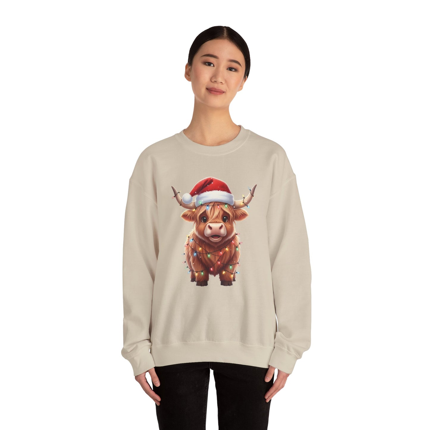 Festive Highland Cow Sweatshirt, Cute Christmas Crewneck, Cozy Winter Apparel, Holiday Gift, Unisex Sweatshirt, Animal Print Sweatshirt