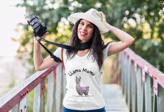 Llama Mama V-Neck Tee, Cute Animal T-Shirt, Mother's Day Gift, Funny Casual Top, Unique Gift for Mom