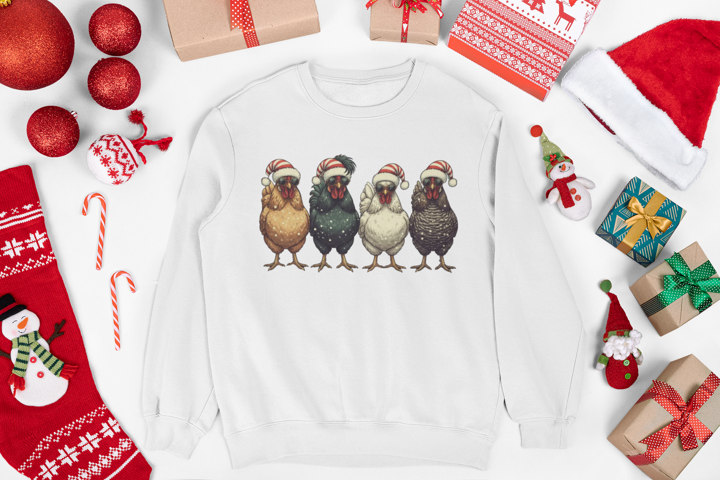 Festive Chicken Crewneck Sweatshirt | Holiday Sweatshirt, Christmas Gift, Unisex Pullover, Cozy Apparel, Animal Lover Sweater