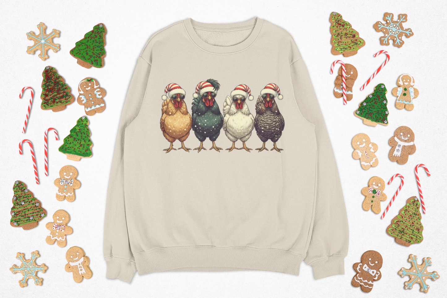 Festive Chicken Crewneck Sweatshirt | Holiday Sweatshirt, Christmas Gift, Unisex Pullover, Cozy Apparel, Animal Lover Sweater