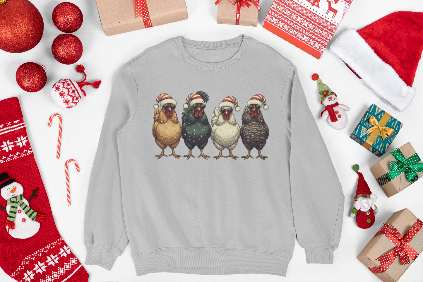Festive Chicken Crewneck Sweatshirt | Holiday Sweatshirt, Christmas Gift, Unisex Pullover, Cozy Apparel, Animal Lover Sweater