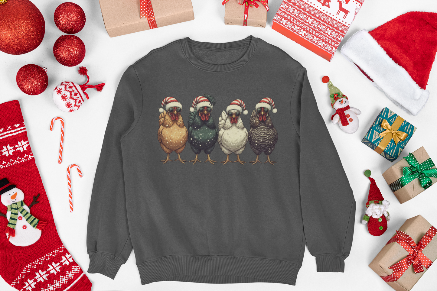 Festive Chicken Crewneck Sweatshirt | Holiday Sweatshirt, Christmas Gift, Unisex Pullover, Cozy Apparel, Animal Lover Sweater