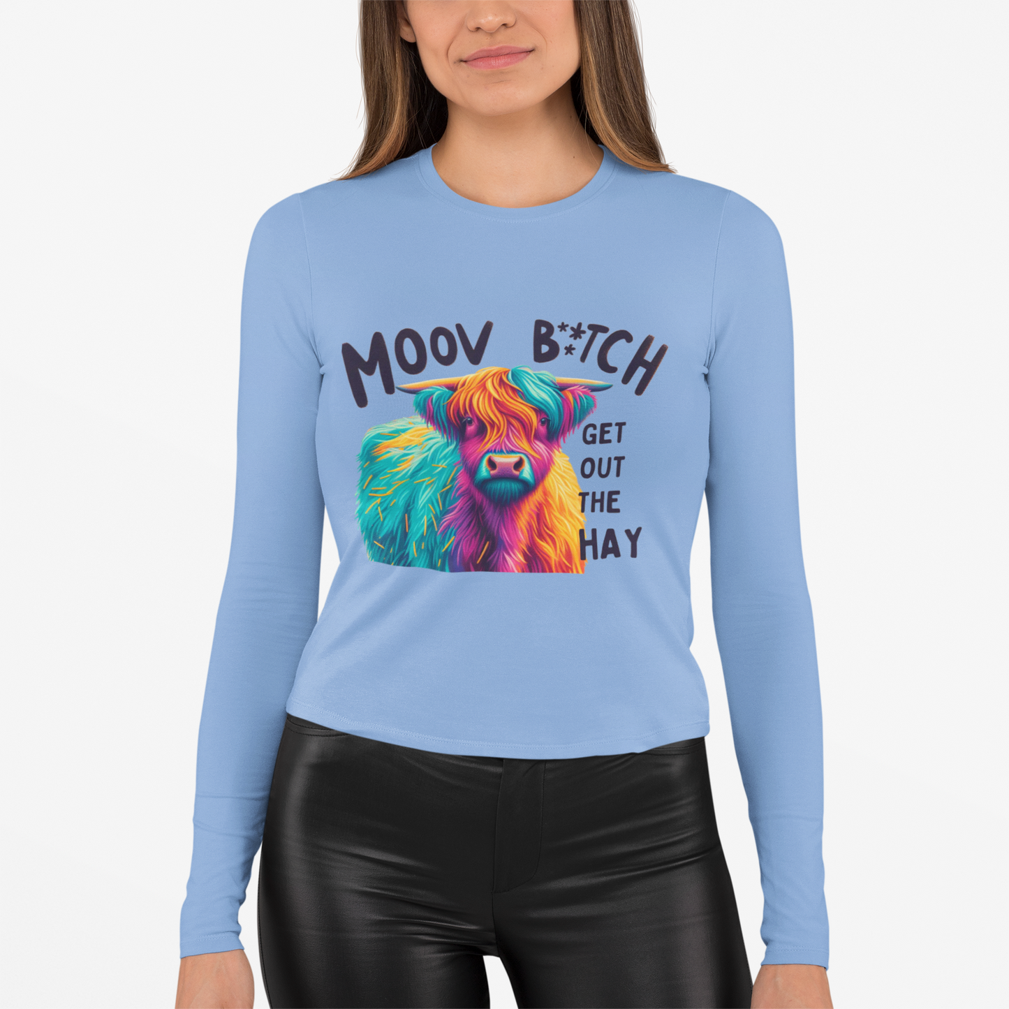 Moov B*tch Long Sleeve Tee - Vibrant Cow Graphic Shirt for Animal Lovers