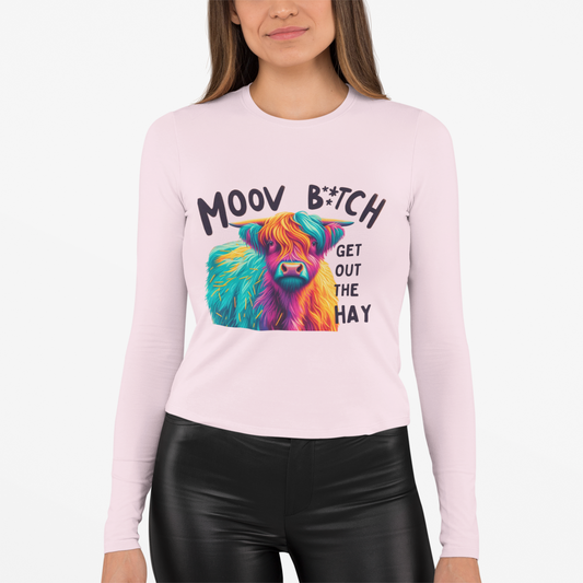 Moov B*tch Long Sleeve Tee - Vibrant Cow Graphic Shirt for Animal Lovers