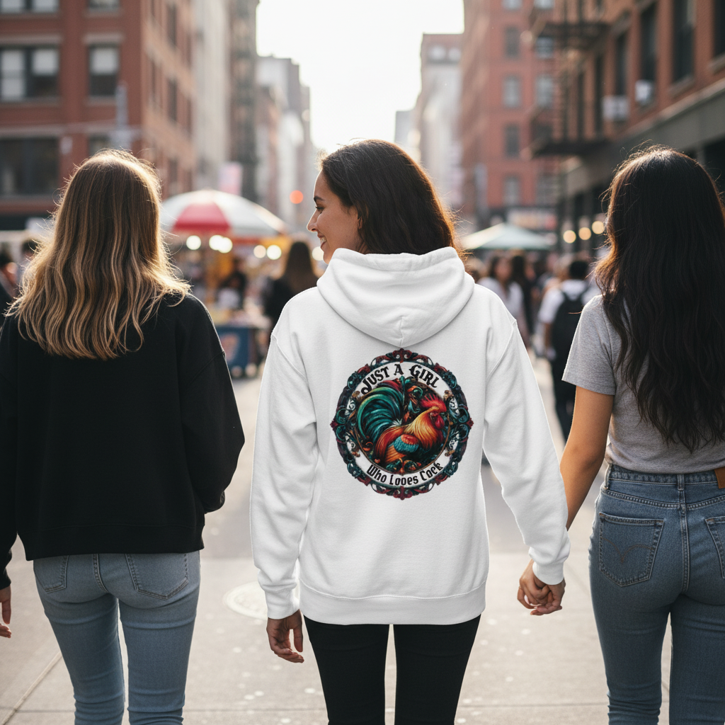 Just a Girl Colorful Rooster Design Heavy Blend™ Hoodie