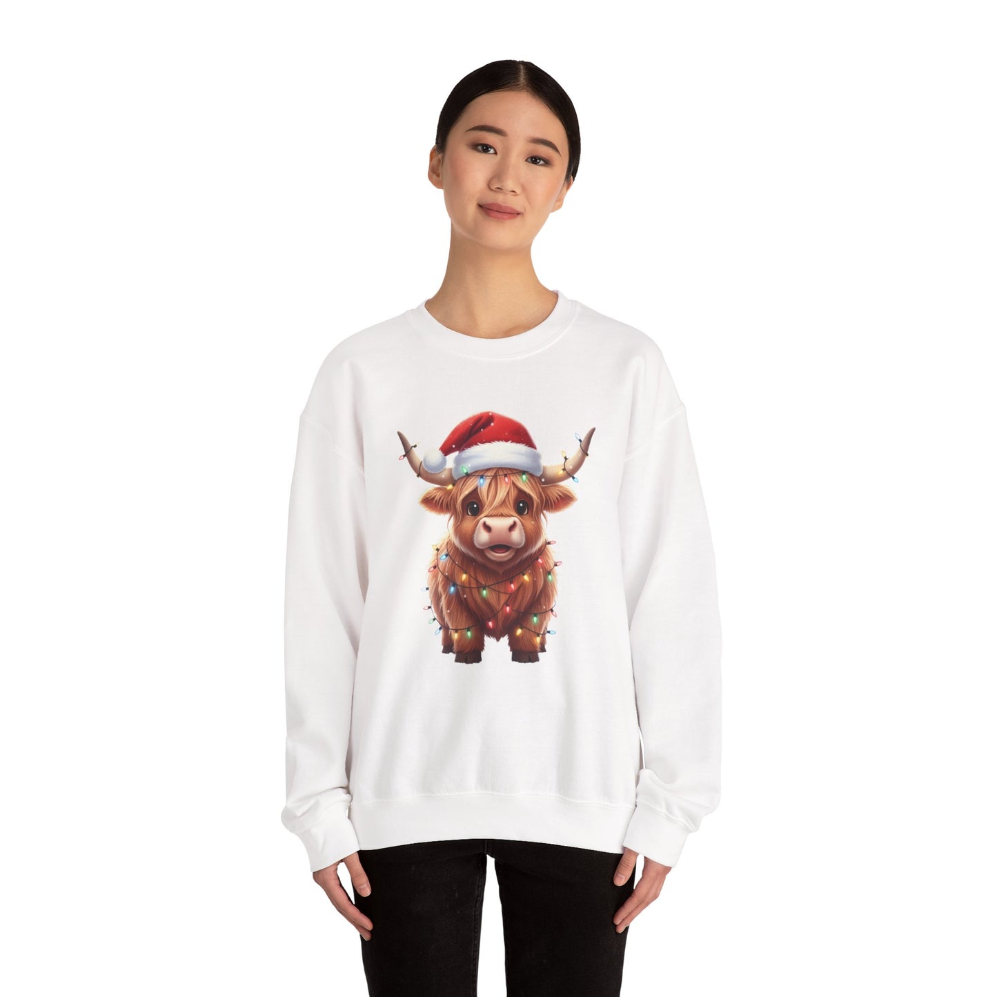 Festive Highland Cow Sweatshirt, Cute Christmas Crewneck, Cozy Winter Apparel, Holiday Gift, Unisex Sweatshirt, Animal Print Sweatshirt