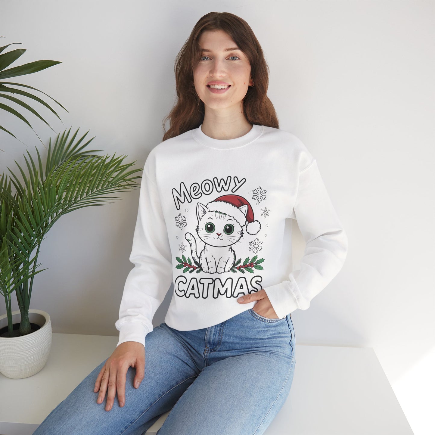 Meowy Catmas Sweatshirt, Cat Lover Gift, Holiday Crewneck, Cozy Winter Apparel, Funny Pet Sweatshirt, Christmas Sweater