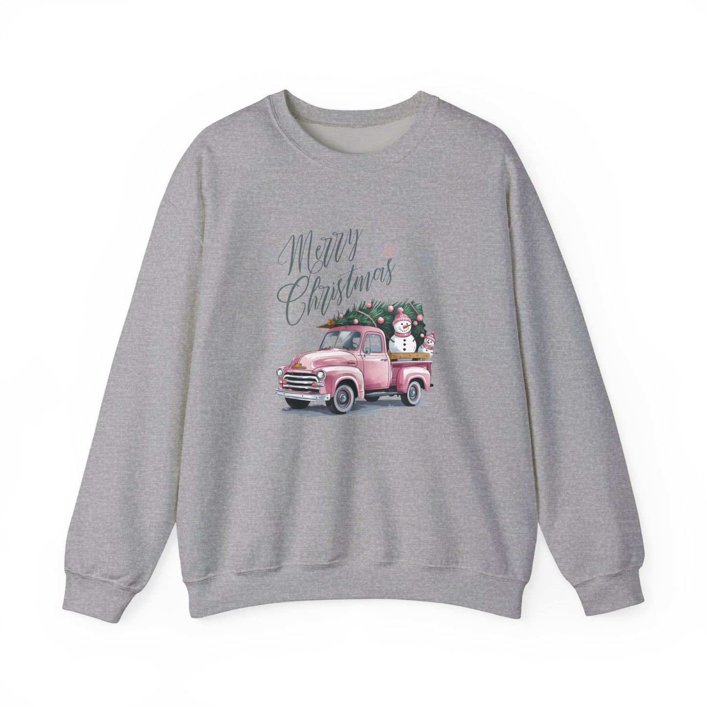 Christmas Truck Sweatshirt — 'Merry Christmas' Vintage Pink Pickup Holiday Crewneck