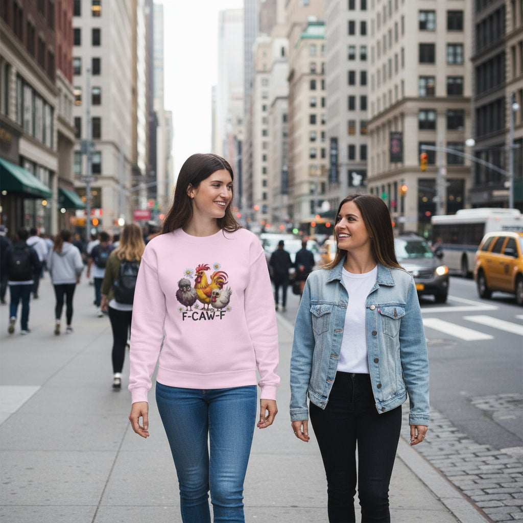 Funny Chicken Trio Sweatshirt "F-Caw-F" Crewneck Sweatshirt