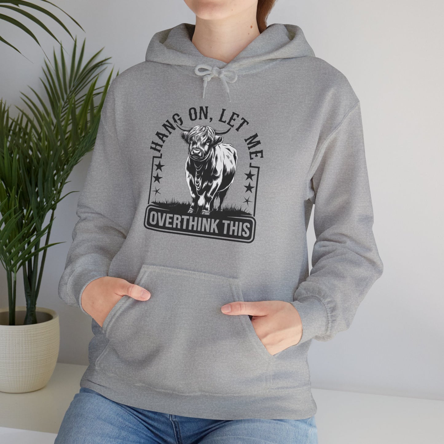 Hoodie — "Hang On, Let Me Overthink This" Bull Graphic Funny Overthinker Hoodie