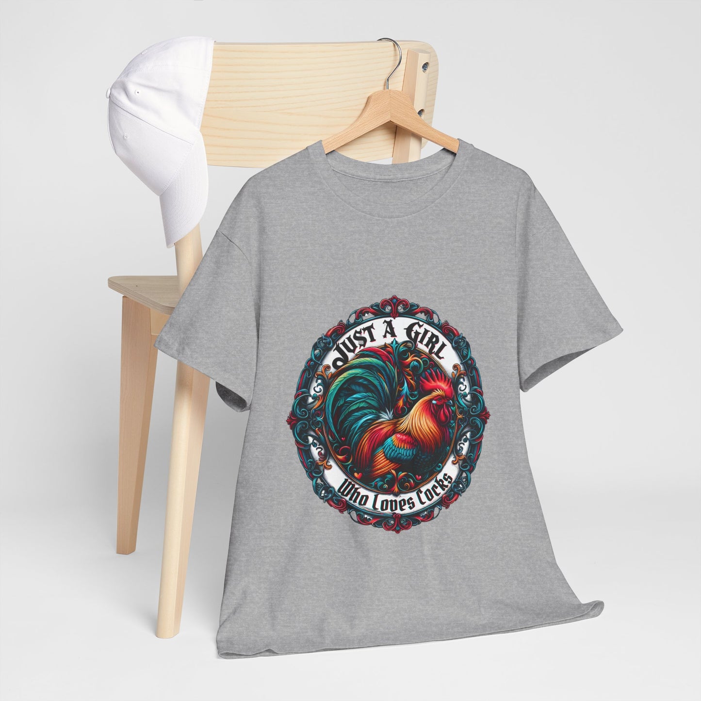 Just a Girl Who Loves "roosters?" T-Shirt, Fun Gift for Friends, Casual Wear, Birthday Gift, Unique Graphic Tee