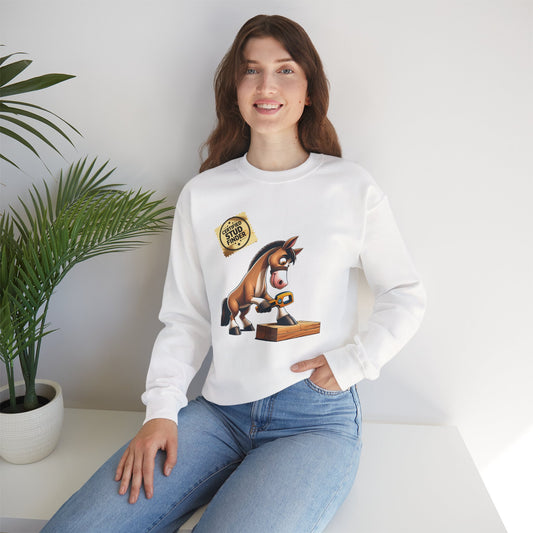 "Stud Finder" Humorous Horse Crewneck Sweatshirt, Funny Sweatshirt, Unisex Sweater, Gift for Horse Lovers, Casual Crewneck