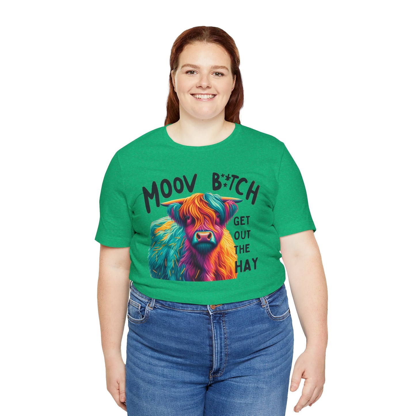Colorful Cow Graphic Tee - "Moov B*tch, Get Out the Hay"