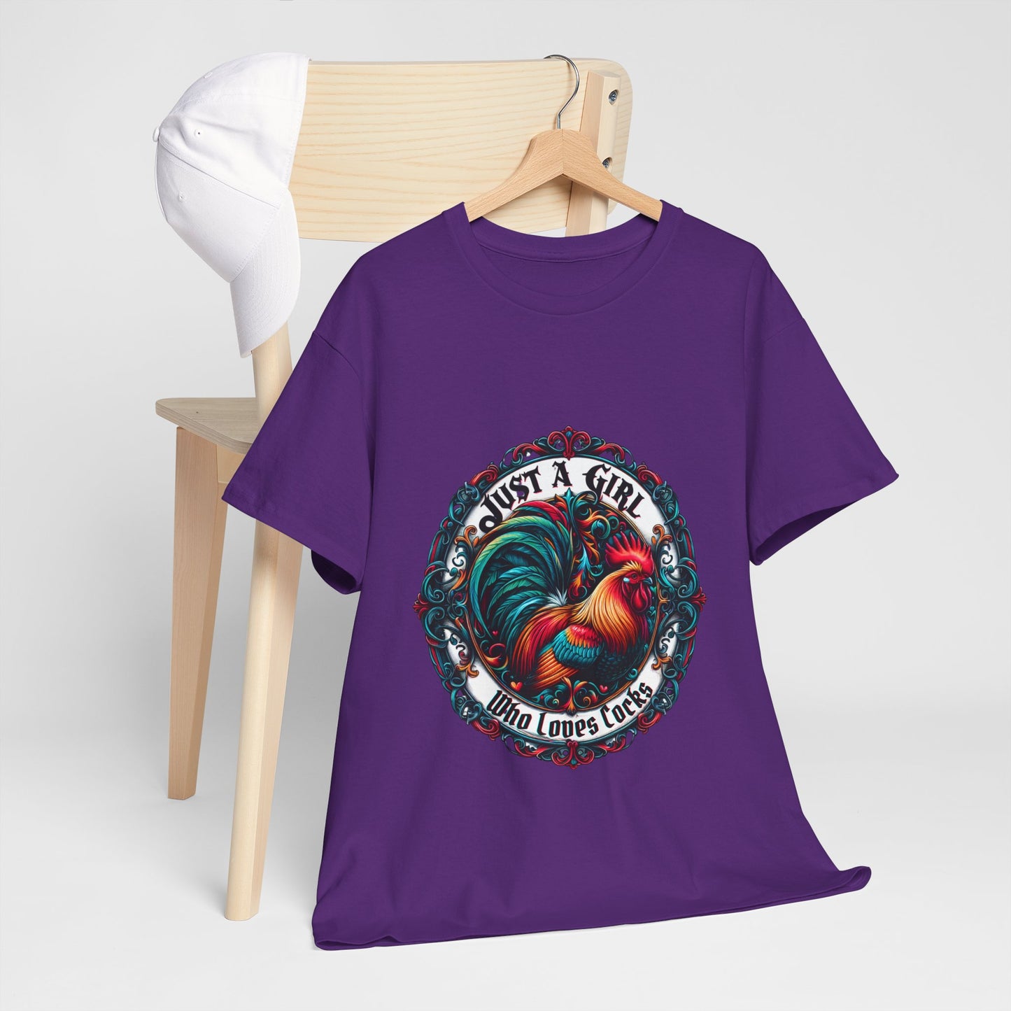 Just a Girl Who Loves "roosters?" T-Shirt, Fun Gift for Friends, Casual Wear, Birthday Gift, Unique Graphic Tee