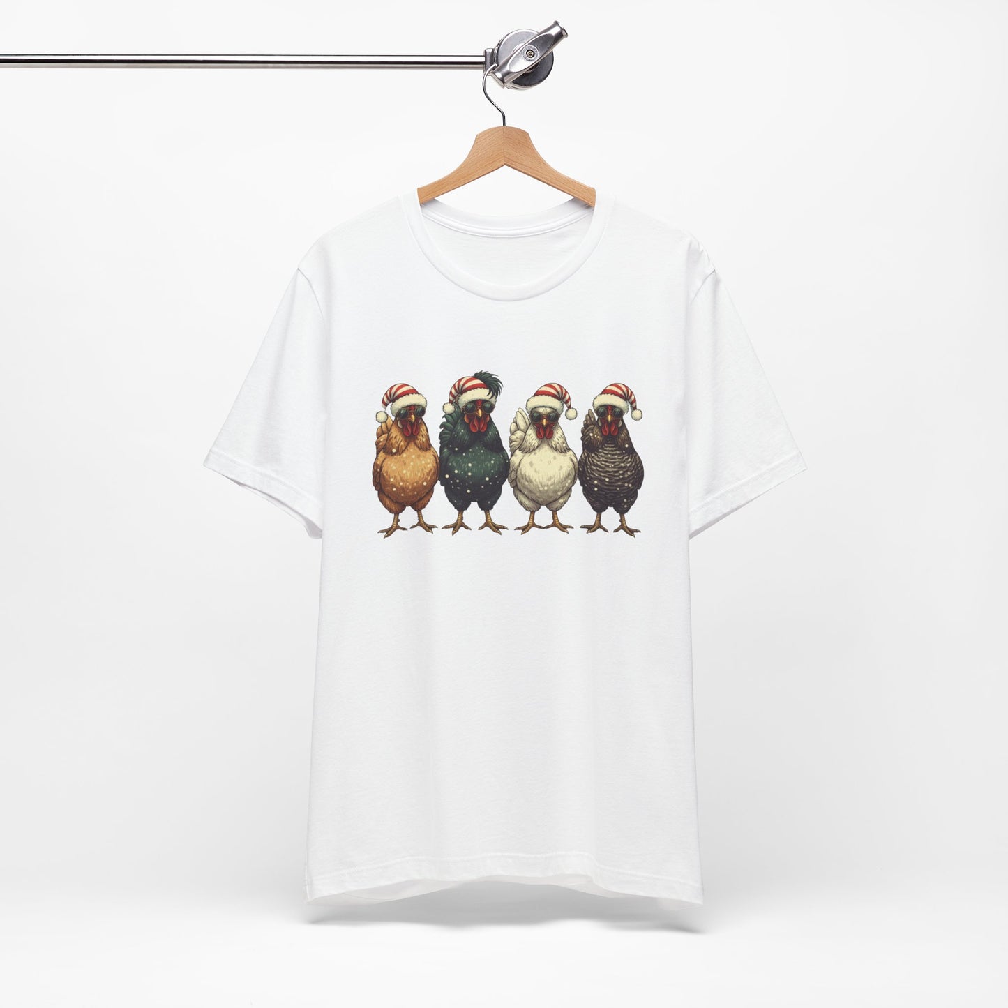 Christmas Chickens T-Shirt | Four Hens in Santa Hats Tee